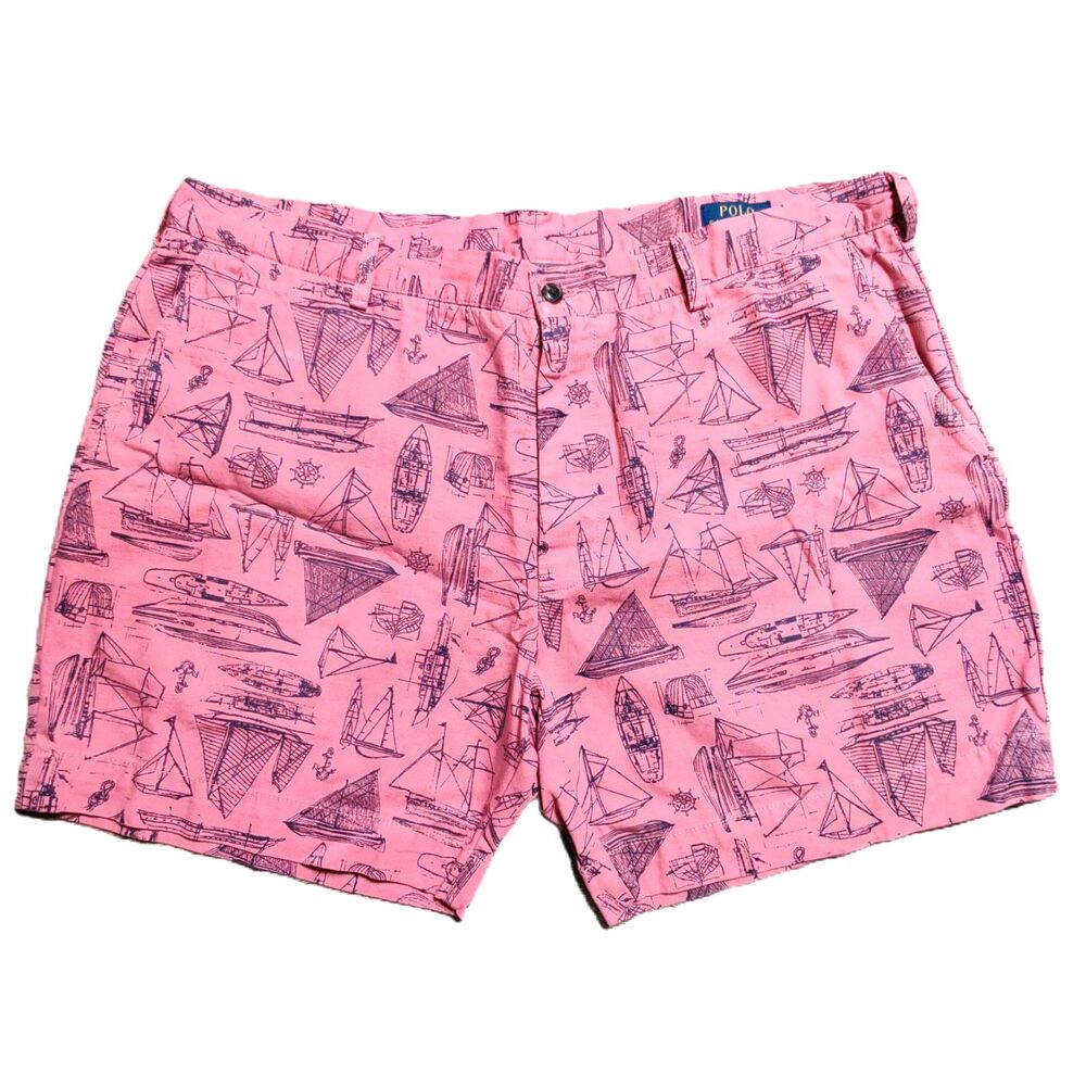 Polo Ralph Lauren Men's Size 40 Pink Nautical Sailboat Print Chino Shorts
